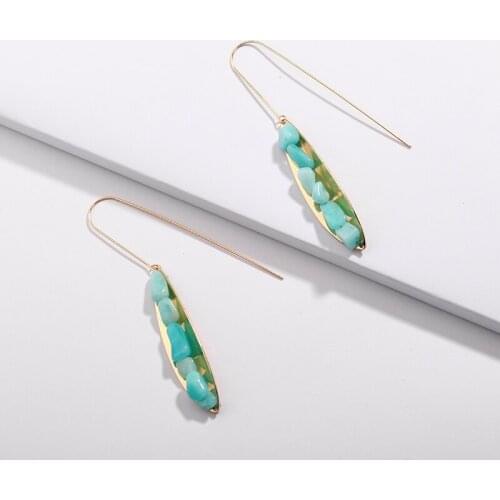 LUNA CHIAO Fashion Gold Plating Big Hook Pea Natural Stone Drop Pendant Earrings for Women