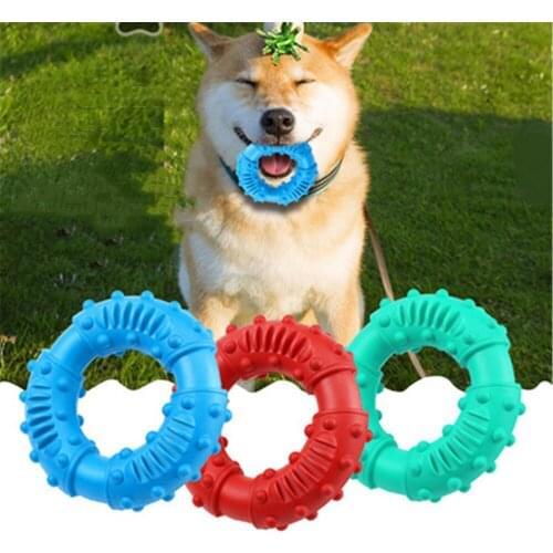 Dog Flying Discs Outdoor Pet Training Ring Circle Molar Stick Round Puppy Chew Toys Resistant Bite Ball Rubber Pet Toothbrush