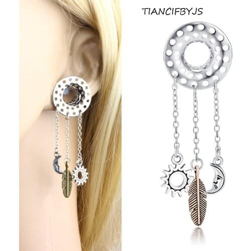 TIANCIFBYJS Dangle Ear Tunnels Gauges Stainless Steel Piercing Pendant Plugs Expander Stretcher Body Jewelry 50pcs Mix 8-16mm