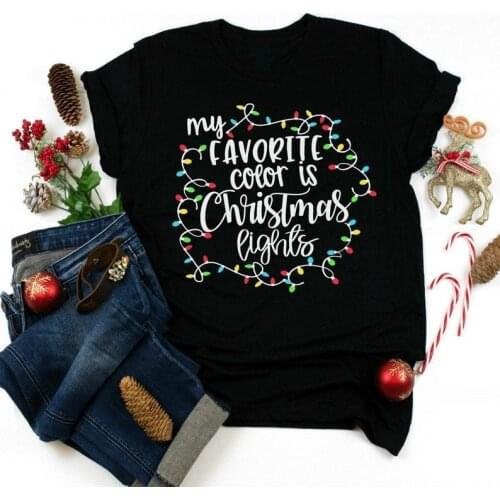 Funny Womens Christmas Shirt with Saying My Favorite Color S-3XL 100% Cotton Funny Letter print Graphic O neck Tshirt Drop tops