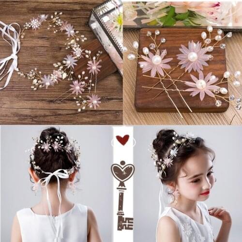 GETNOIVAS Pink Flower Rhinestone Hair Pins Headpiece Tiara Pearls Bridal Headband Hairpin Hair Jewelry Wedding Hair Accessory SL