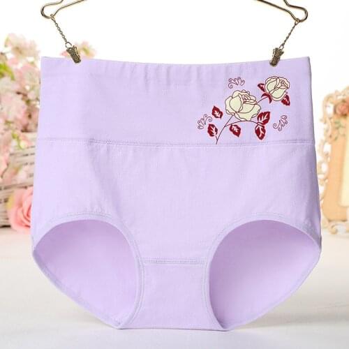 HW103 High waist women solid cotton underwear briefs female rose printed lingerie panties comfortable underpants for women