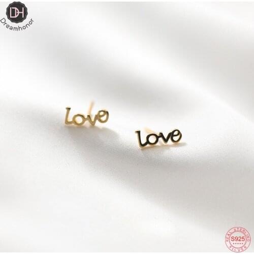 Dreamhonor Simple Gold Color Love Letter Stud Earrings Brincos For Women Party Jewelry Gifts
