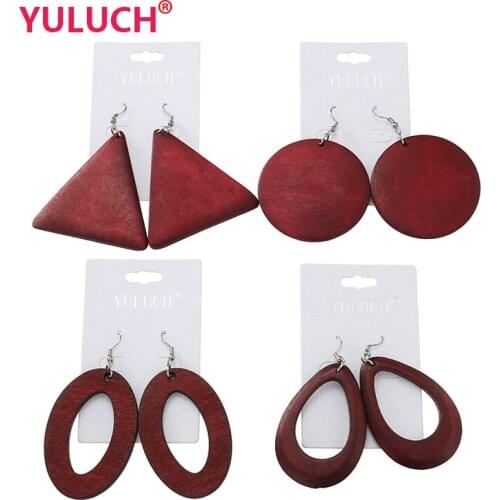 YULUCH Hot sale set African woman retro wooden earrings jewelry accessories for fashion ethnic ladies drop earrings 4 pairs