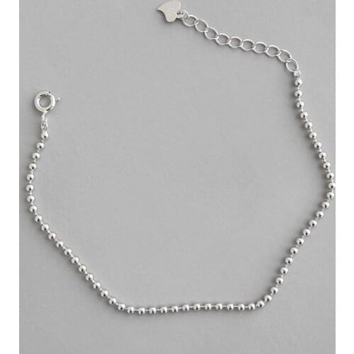 Real 925 sterling silver 2mm beads chains bracelet women , minimalist woman bracelets bangles silver jewelry