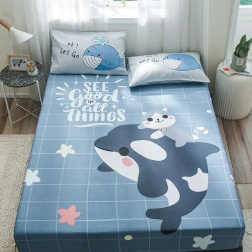 Fashion Cartoon Printing Mattress Cover Polyester Bed Fitted Sheet 1pc Home Elastic Fitted Mattress Protector Machine Washable