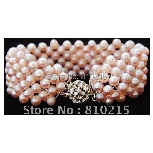 AA 4-5MM Freshwater Cultured Natural Purple Round Pearl Weave Bracelet 7.5inch Fashion Jewelry Wholesale New Free Shipping