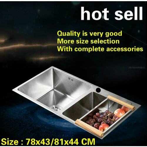 Free shipping Standard kitchen sink thick durable manual food grade 304 stainless steel double groove 78x43/81x44 CM