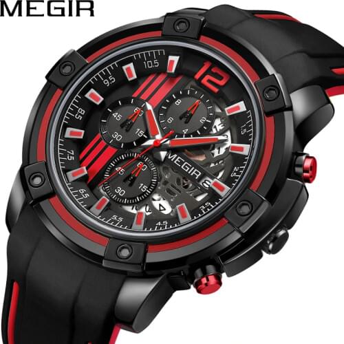 MEGIR Chronograph Mens Sport Watches with Silicone Band Big Dial Military Quartz Watch Men Clock Relogio Masculino Reloj Hombre