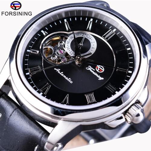 Forsining Men Watch Skeleton Fashion Design Casual Top Brand Luxury Genuine Leather Automatic Self-Winding Wrist Watch Clock Men