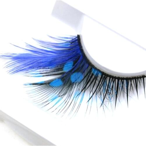 YOKPN Exaggerated Color False Eyelashes Stage Performance Art Studio Makeup Eye Lashes Blue Dot Thick Feather Fake Eyelashes