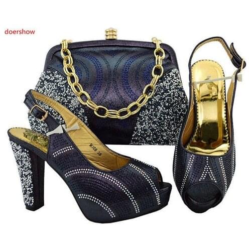 Doershow New Arrival Green Color High Quality African Woman Shoe And Bag Set 2018 Nigerian Shoes And Matching Bag Set TGF1-38