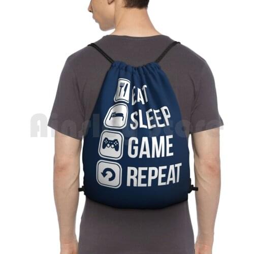 Eat , Sleep , Game , Repeat Backpack Drawstring Bag Riding Climbing Gym Bag Eat Sleep Game Repeat Gamers Video Games Xbox