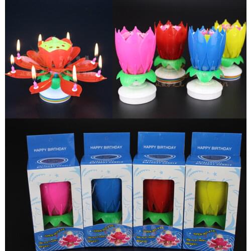 Electronic Rotating Lotus Candle for Kids Gift Innovative Party Cake Candle Musical Lotus Rotating Party Gift DIYCake Decoration