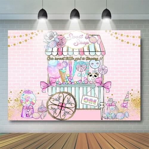 Girl 1st Birthday Photography Cake Smash Ice cream Background Sweet Shop Backdrop Rose Child Portrait Birthday Photostudio