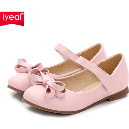 IYEAL Girls Leather Shoes For Party Children Shoes Girls Wedding Princess Dance Bow Tie Childrens Footwear for Kids Baby Girl