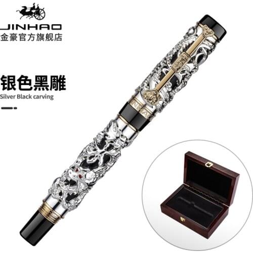 JINHAO 6 Style Gel Pens Luxury Dragon and Phoenix Rollerball Pen Chinese Style Calligraphy Office Supplies Wooden Box Option