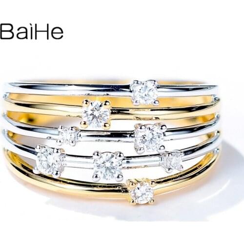 BAIHE Solid 14K White+Yellow Gold 0.30ct H/SI Round Natural Diamonds Fine Jewelry Wedding Gift Engagement Vintage diamond Ring