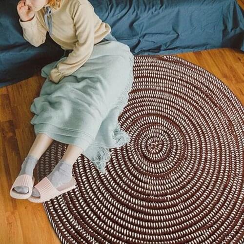 Nordic Round Carpet Living Room Decoration Bedroom Lounge Rug Home Modern Bedside Table Non Slip Blended Weave Tatami Floor Mat
