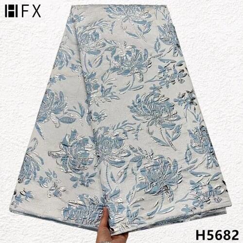 HFX Brocade Lace Fabric 2021 African Jacquard Lace Fabric blue French Lace Fabric Embroidery Nigeria For Wedding dress H5682