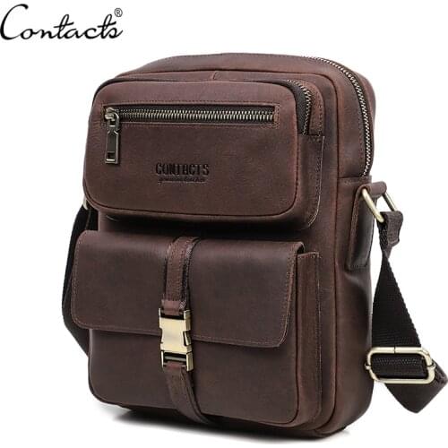CONTACTS Men DESIGN Handbag Male shoulder bag 11" ipad crossbody bag cow leather SCHOOL BAG Capacity TRAVEL Bag messenger bag