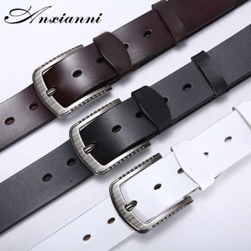 Leather Belts For Men Pin Buckle Mens Gift For Man Cowskin Genuine Leather Quality Male Vintage Jeans Strap