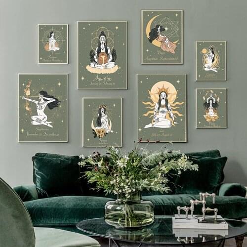 Wall Art Canvas Poster Constellation Nursery Art Astrology Boho Shooter Zodiac Astrology Painting Water Star Decoration Picture