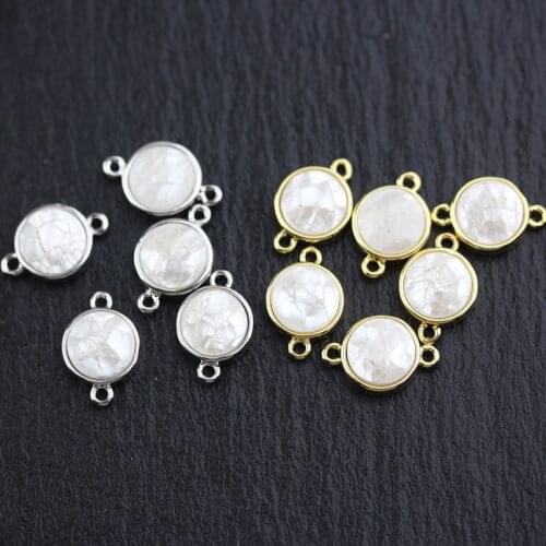 Wholesale Silvery/Golden Plated Charms Connectors Jewelry,White Shell Coin Shape Bracelet Necklace Findings