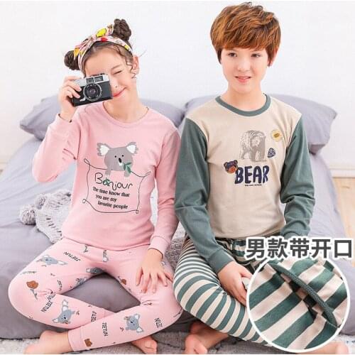 Autumn Childrens Pajamas Sets Teenag Girl Clothes Boys Sleepwear Long-sleeve Cotton Pyjamas Kids Cartoon Homewear T-shirt+Pant