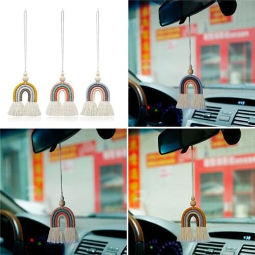 Woven Rainbow Wall Hanging for Bedroom Nursery Baby Kids Rooms Playroom Handmade Art Home Decor Car Hanging Jewelry Ornaments