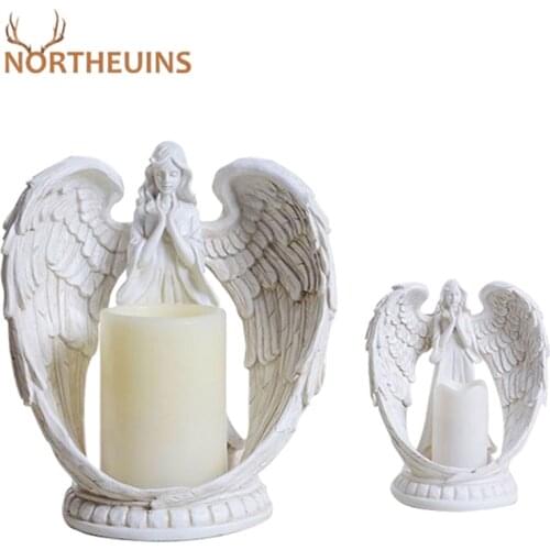 NORTHEUINS Resin White Battery Angel Candlestick Figurines For Interior Nordic Modern Candlelight Dinner Accessorie Wedding Gift