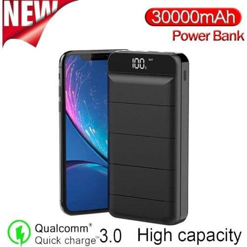 High Capacity 30000mAh Portable Power Bank With Digital Display 2 USB Travel Fast Charging PowerBank for Xiaomi Samsung IPhone