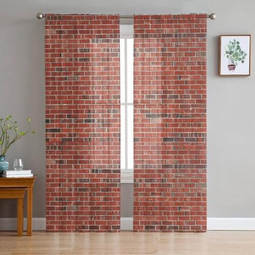 Wall Red Brick Sheer Curtains for Living Room Modern Voile Curtain Bedroom Tulle Curtains Window Drapes Decor