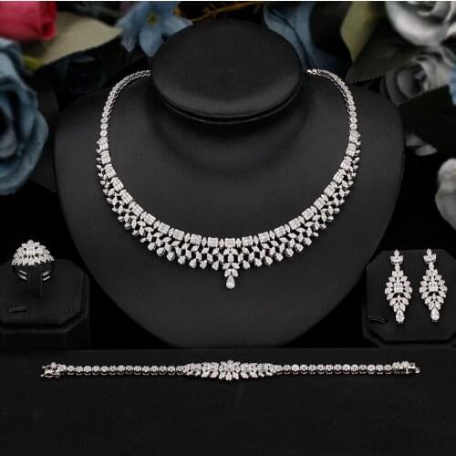 Luxury Bridal Full Jewelry Set Fashion Baguettes CZ Cubic Zirconia For Women 4PCS Dubai Wedding Party Accessories
