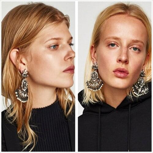 Inlove 4 Colors Euroqean Baroque CZ Crystal Earrings Rhinestone Snowflake Boho Statement Earrings Big Large Drop Dangle Earring