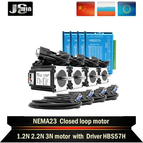 RU/EU Stock!4 Kit Nema23 Closed-Loop Stepper Motor 3.5A 1.2N 2.2N 3N+2 Phase & HBS57H Hybrid Driver+350w36v Power For CNC