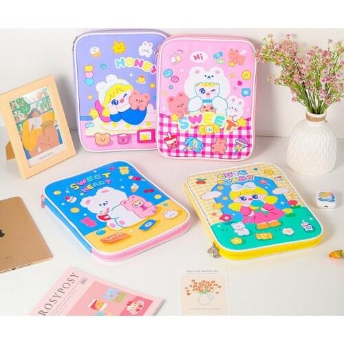 Cute Ipad Sleeve Case Bag Women Ipad Air 9.7 10.5 11 Inch Kawaii Bear Mac Ipad Pro Case Cartoon Tablet Handbag Pouch WY135
