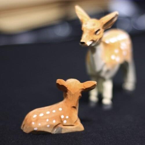 Nordic Retro Deer Wood Carving Real Handmade Wood Carving Ornaments Home Decoration Figurines Office Sculpture Craft Small Gifts