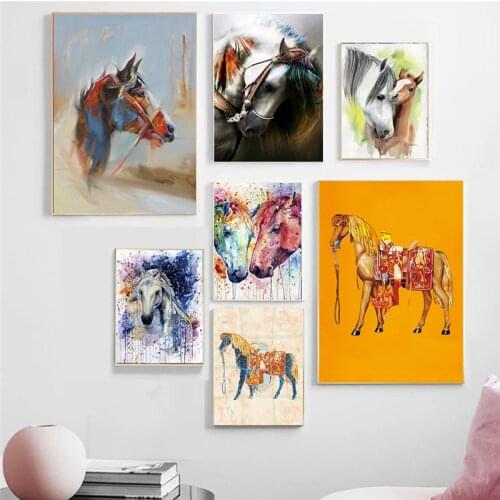 Modern animal black and white color horse canvas art painting poster Cuadros living room home decoration wall art (frameless)