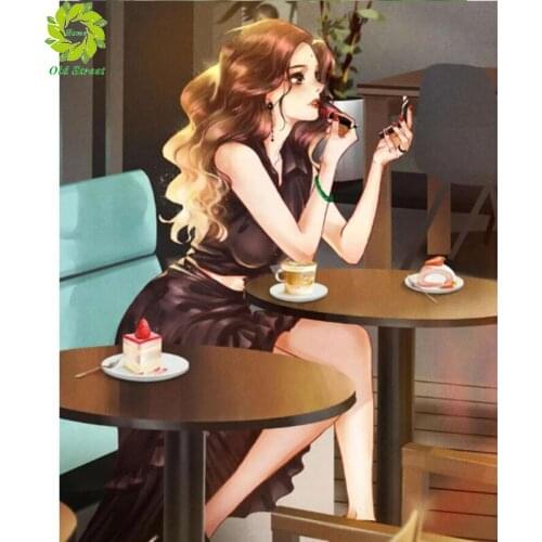 Old Round Drill Modern Home Decoration Diy Diamond Painting Cartoon fashion Lady Needlework Full Diamond Embroidery Painting