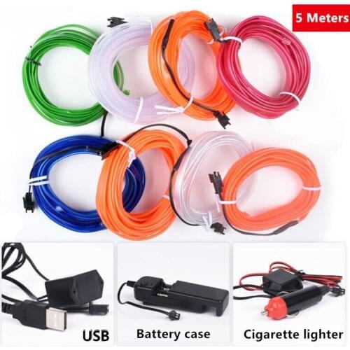 5 Meters 12V DIY Car EL Wire Rope light Interior Auto USB LED Strip Lighting Atmosphere Decorative Lamp Flexible Neon Light
