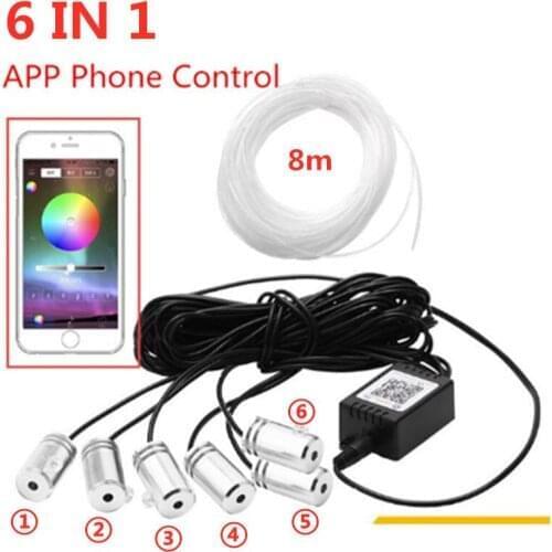 RGB LED Strips Ambient Light APP Bluetooth Control for Car Interior Atmosphere Light Lamp 8 colors DIY Music 8M Fiber Optic Band