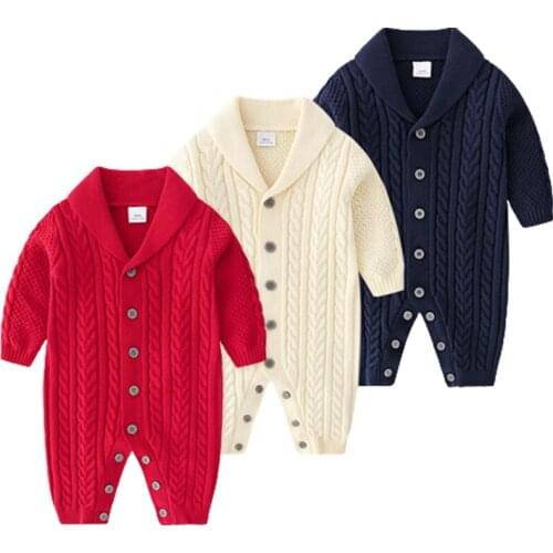 Newborn Jumpsuit Knitting Cotton Baby Girl Romper Boys Shoulder Open Button Knitted Rompers Children Girls Jumpsuit Newborn