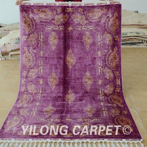 Yilong 4.3'x6.6' Turkish carpet purple vantage fine area handmade rug (1719)