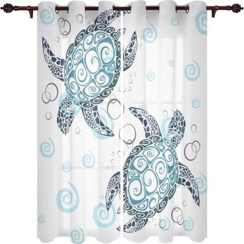 Living Room Curtains Sea Turtle Bubble Blue Modern Home Decor Bathroom Kitchen Bedroom Balcony Floor Valance Curtains