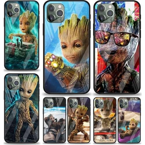 Groot Marvel Avengers for Apple iPhone 12 Pro Max Mini 11 Pro XS Max X XR 6S 6 7 8 Plus Luxury Tempered Glass Phone Case