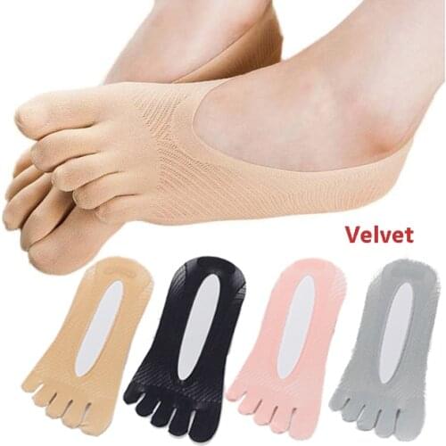 Women Five Toes Breathable Socks Velvet Ultrathin Five-finger Invisible Anti-skid Anti-friction Boat Sock Ankle Socks