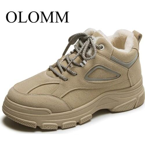 OLOMM female 2019 winter new Korean version of the wild cotton shoes warm short boots flat vulcanized shoes female AB-93