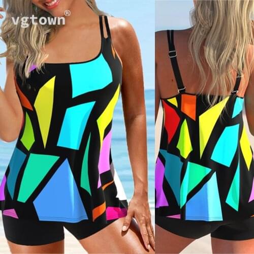 2022 New Plus Size 6XL Women Geometry Print Tankini Swimsuit Summer Bathing Suit Sexy Beach Party Swim Dress And Shorts
