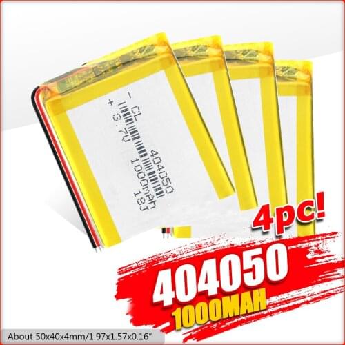 1/2/4 Pieces 3.7V Volt 1000mAh 50x40x4mm Li-polymer Battery PCB Protected Rechargeable 404050 1000mAh Lithium Polymer Bateria